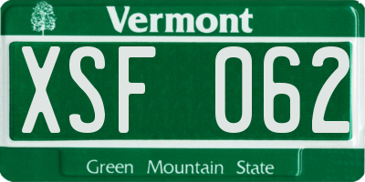 VT license plate XSF062