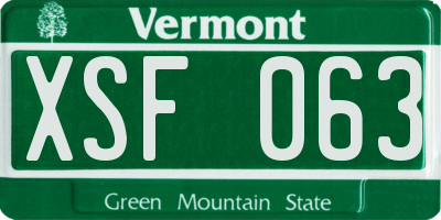 VT license plate XSF063