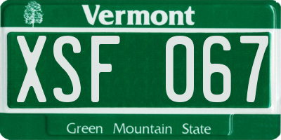 VT license plate XSF067