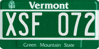 VT license plate XSF072