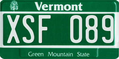 VT license plate XSF089