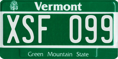 VT license plate XSF099