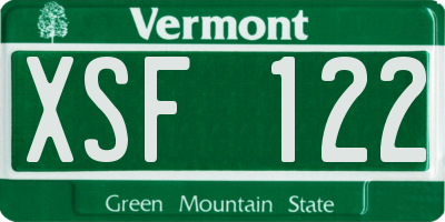 VT license plate XSF122