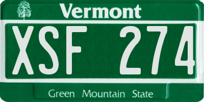 VT license plate XSF274