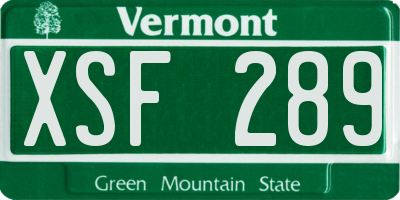 VT license plate XSF289