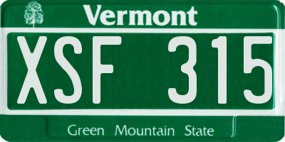 VT license plate XSF315