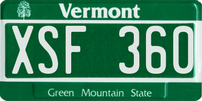 VT license plate XSF360