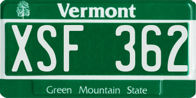 VT license plate XSF362
