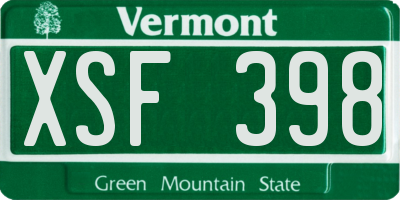 VT license plate XSF398