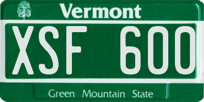VT license plate XSF600