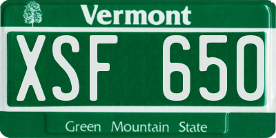 VT license plate XSF650