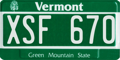 VT license plate XSF670