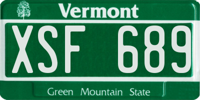 VT license plate XSF689