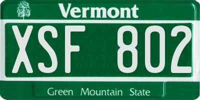 VT license plate XSF802
