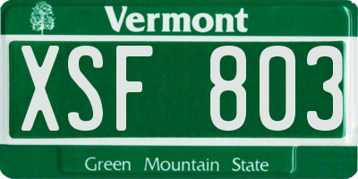 VT license plate XSF803