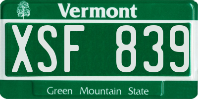 VT license plate XSF839