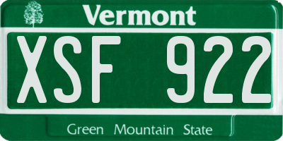 VT license plate XSF922