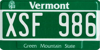VT license plate XSF986