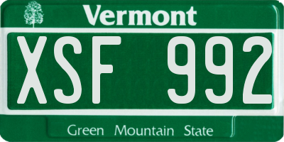 VT license plate XSF992