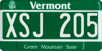 VT license plate XSJ205