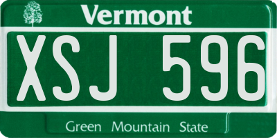 VT license plate XSJ596