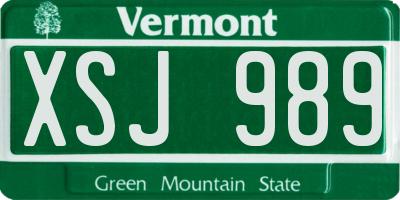 VT license plate XSJ989