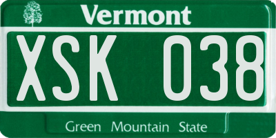 VT license plate XSK038