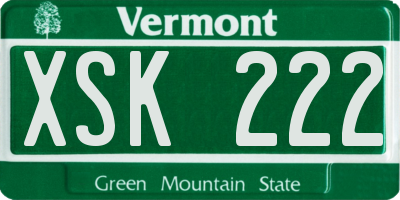 VT license plate XSK222