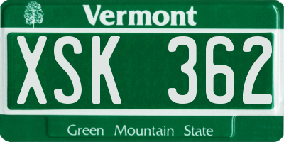 VT license plate XSK362