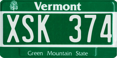 VT license plate XSK374