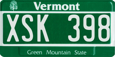 VT license plate XSK398