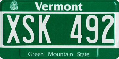 VT license plate XSK492