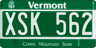 VT license plate XSK562