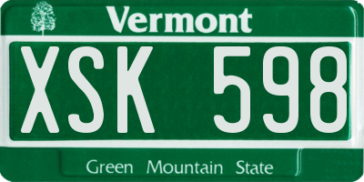 VT license plate XSK598