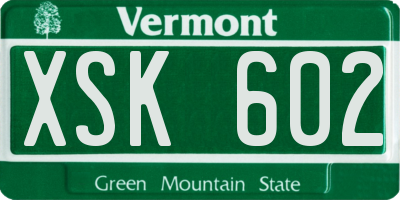 VT license plate XSK602