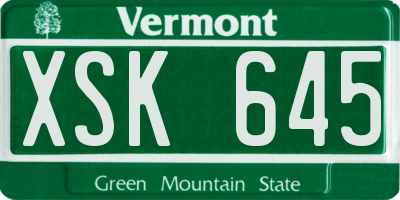 VT license plate XSK645