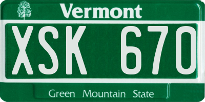 VT license plate XSK670