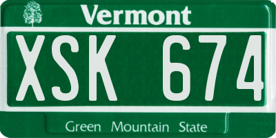 VT license plate XSK674