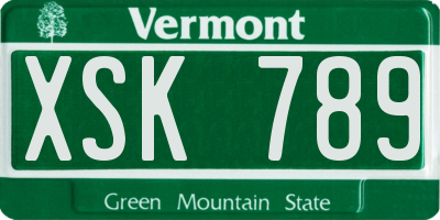 VT license plate XSK789