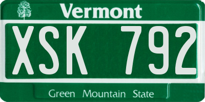 VT license plate XSK792