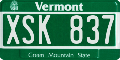 VT license plate XSK837