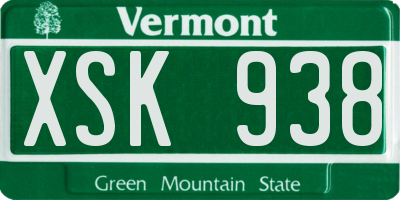 VT license plate XSK938