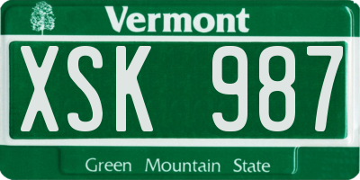 VT license plate XSK987