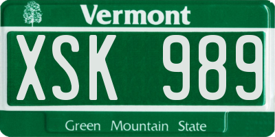 VT license plate XSK989