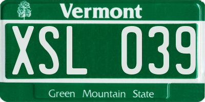VT license plate XSL039