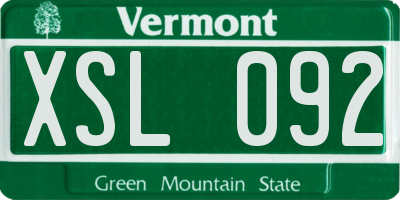 VT license plate XSL092