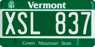 VT license plate XSL837