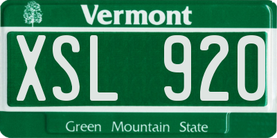 VT license plate XSL920