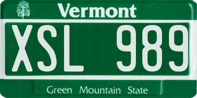 VT license plate XSL989