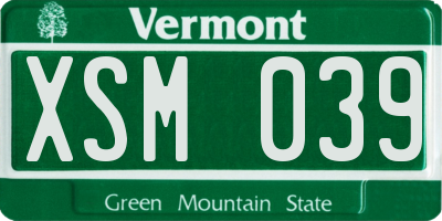 VT license plate XSM039